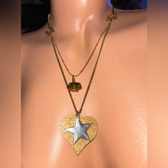 Betsey Johnson crystal rhinestone Marilyn heart star necklace vintage charm N106
